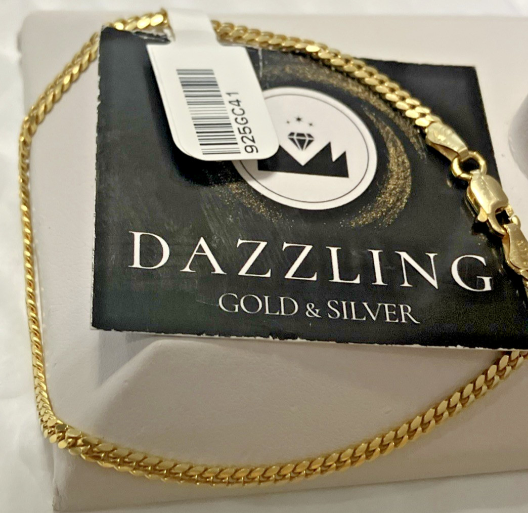 925 Sterling Silver Italy Solid Cuban Bracelet Gold-Tone 4grams 2.7mm 8.25” New