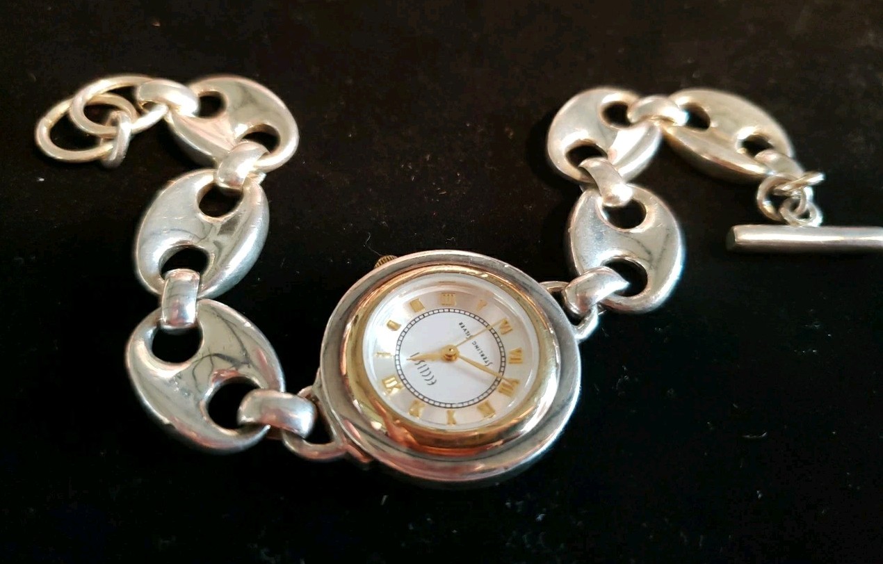 Ecclissi Sterling Silver Gucci Link Bracelet Watch 62g MOP Dial New Batt