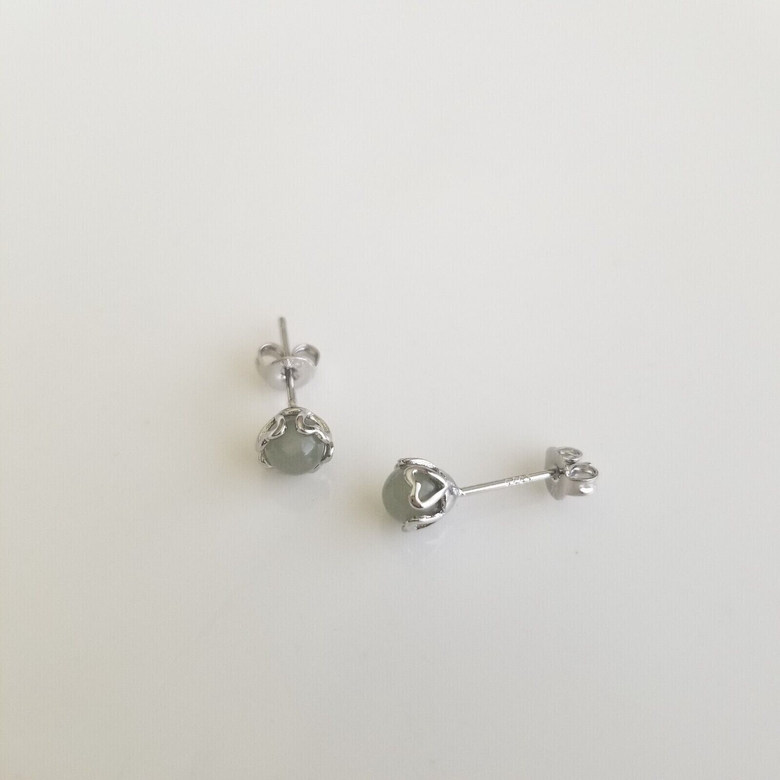 2 PAIRS Gold+Silver Color Natural 5mm JADE Stud Earrings 925 Sterling Silver