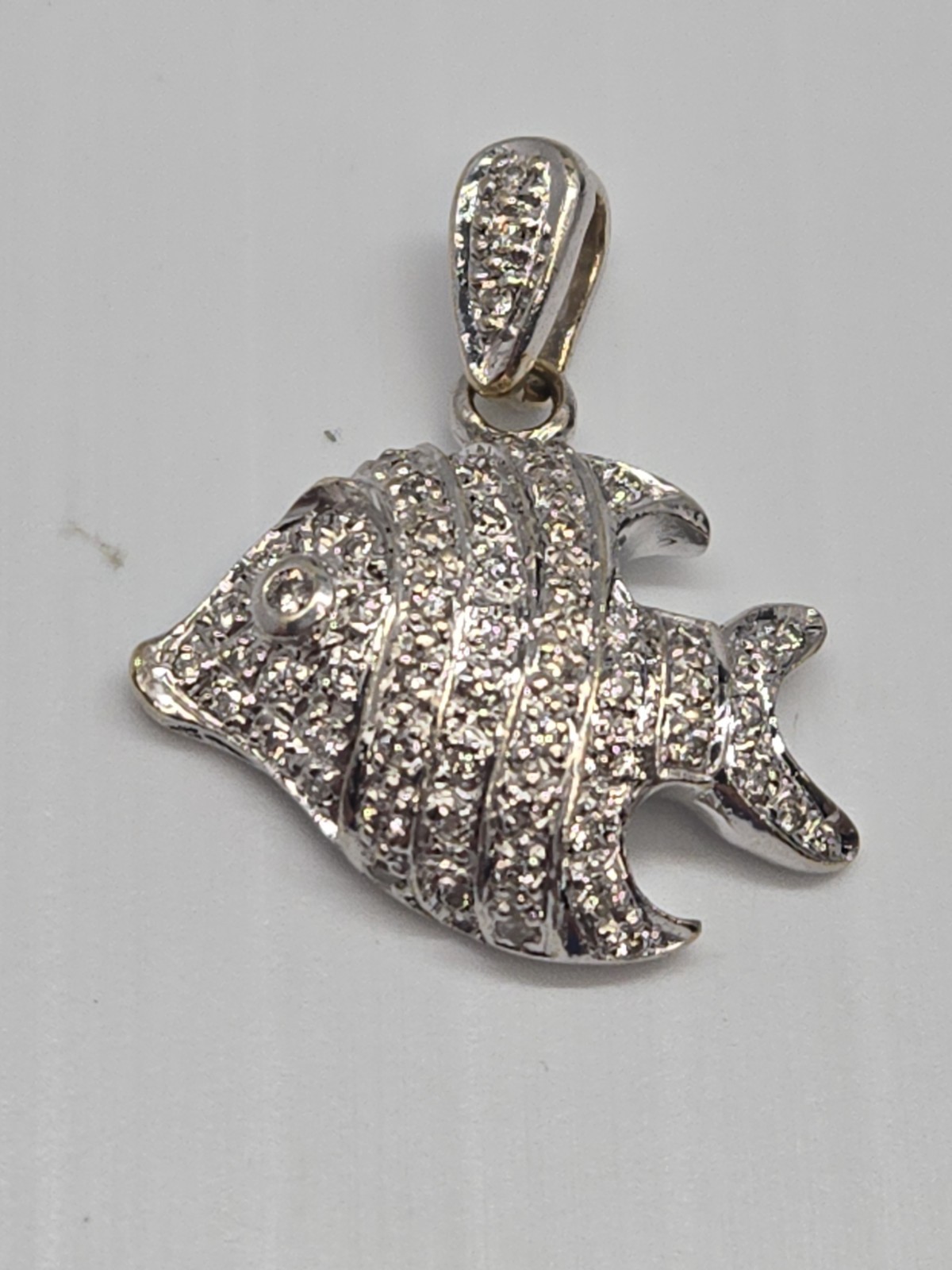 14k Gold Fish Pendent { 3.72 grams / 5/8ct Natural Diamonds } White .585 Charm