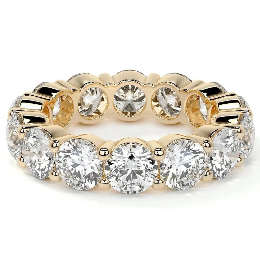 Eternity Band 5 Carat Lab Grown Diamond Round Cut 14k Yellow Gold VVS E F CVD