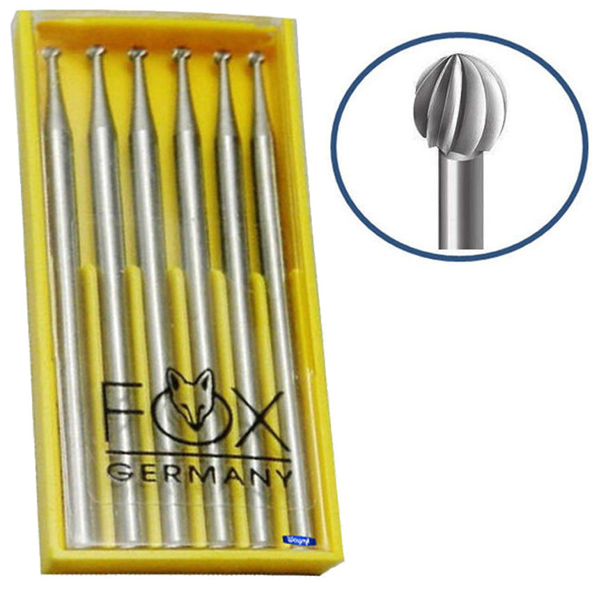 Fox Round Ball Bur 005 Pack of 6 Jewelry Bur 0.5 mm 3/32” Shank Made In Germany