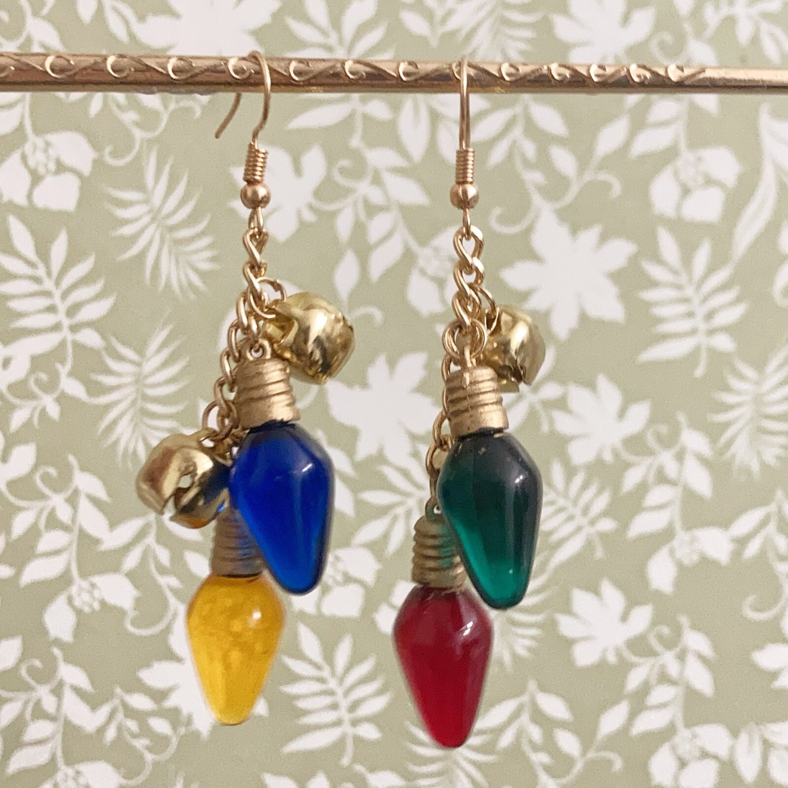 Handmade Christmas Theme Light Jingle Bell Necklace Earrings Set Funky Fun
