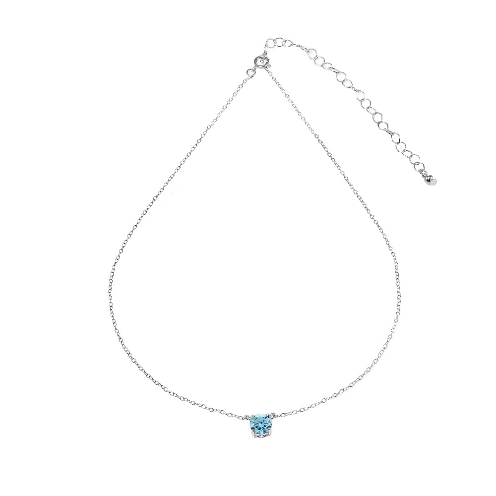 Light Blue Solitaire Choker Necklace made with European Crystals in 925 Silver