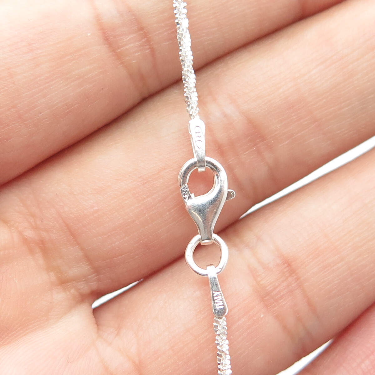 925 Sterling Silver Italy Sparkle Glitter Margarita Twisted Chain Necklace 16″
