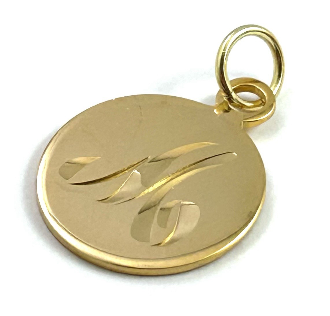 Vintage Initial M Charm Dainty Pendant Etched Gold Plated Metal Vintage Jewelry
