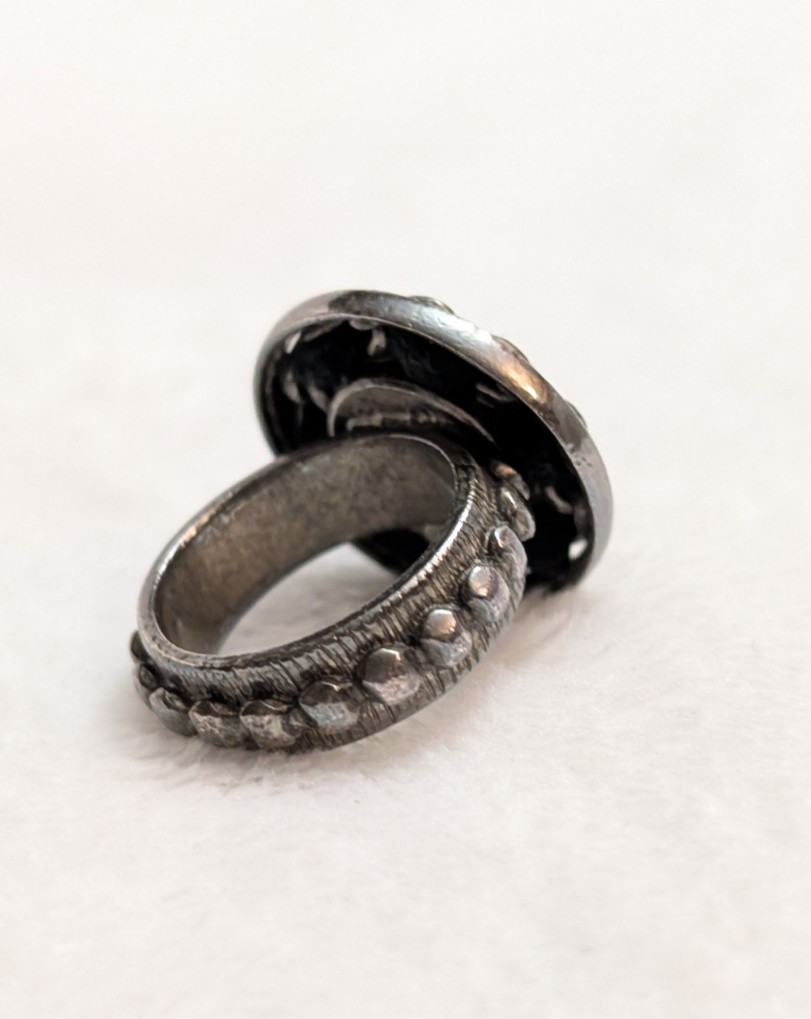 Authentic vintage CHANEL cc stamped ruthenium Ring Black US 6.5 with coa