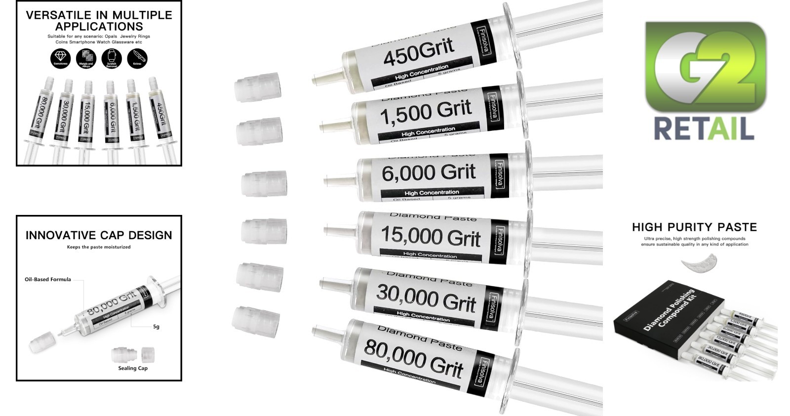 Diamond Polishing Compound Kit for Glass, Metal & Jewelry – 80,000 Grit