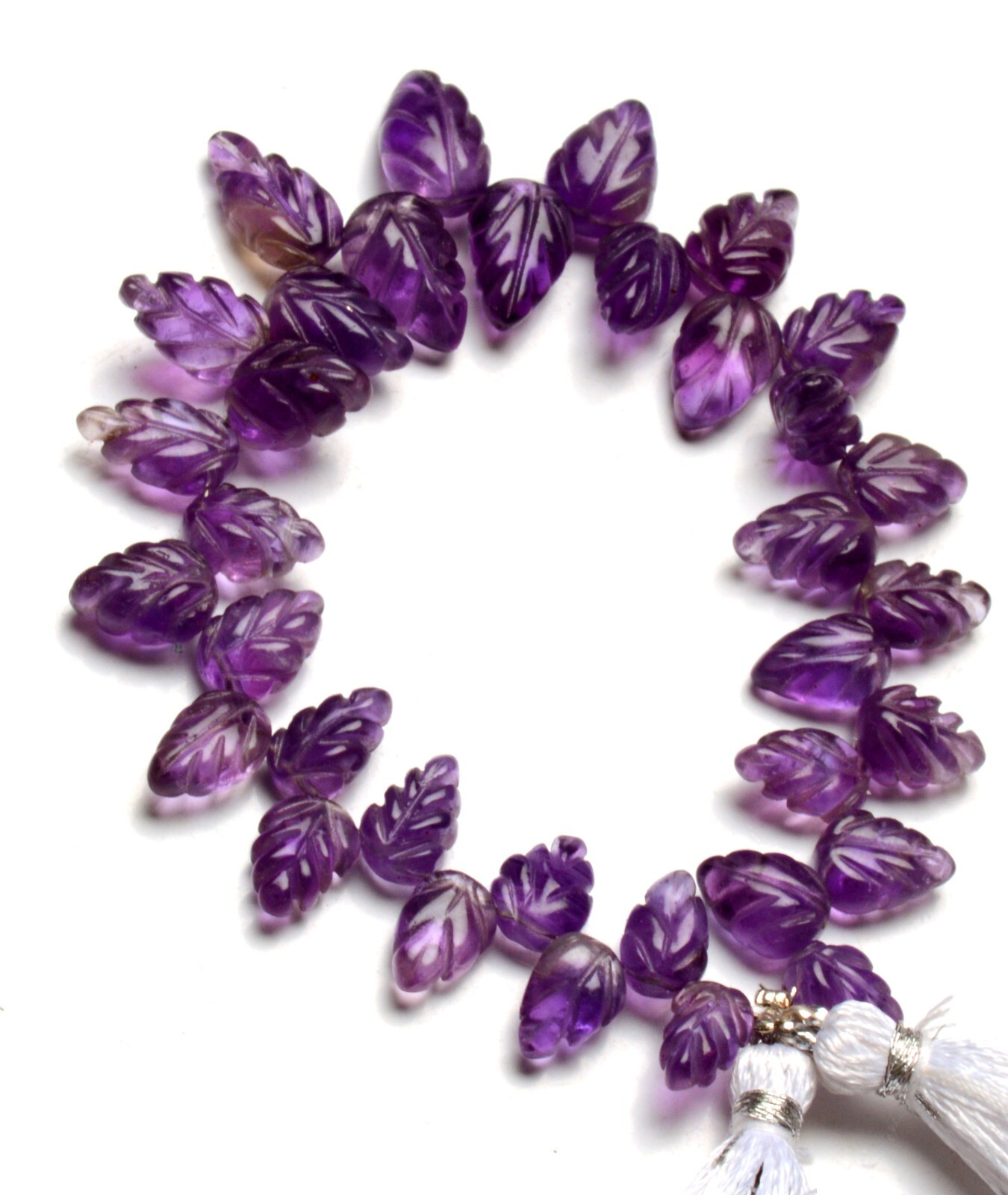 Natural Amethyst Gemstone 8 to 13 mm Size Hand Caved Leaf Shape Beads 7″ Strand