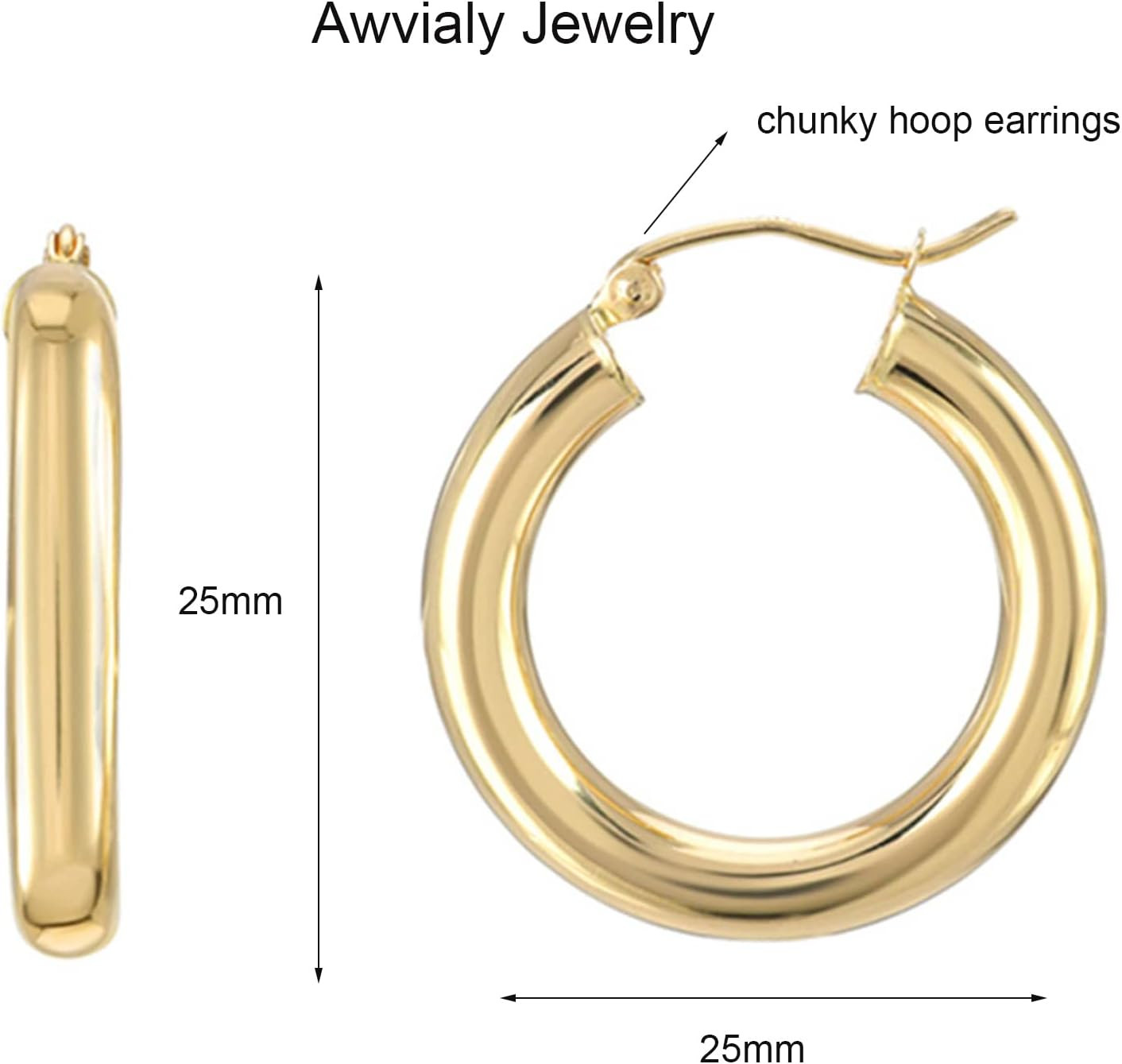 Chunky Gold Hoop Earrings for Women, Dainty Gold Hoops Earrings 14K Gold Plated