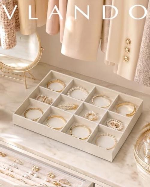 Stackable Jewelry Tray, Drawer Organizer fors | Wide Sections, Bracelet Beige