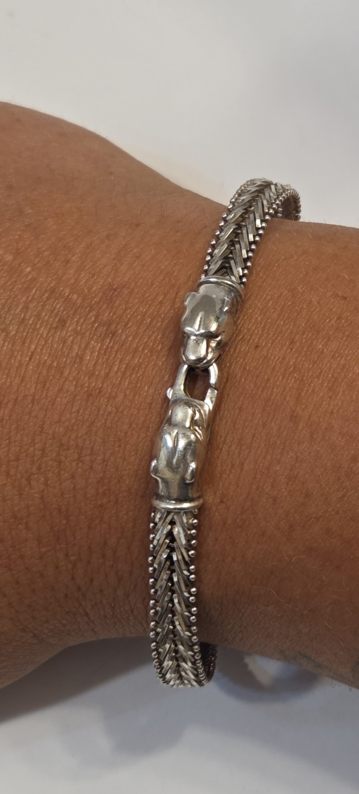 Vintage Milor Sterling Silver Italian Panther Puma Heads Bracelet 8.75″