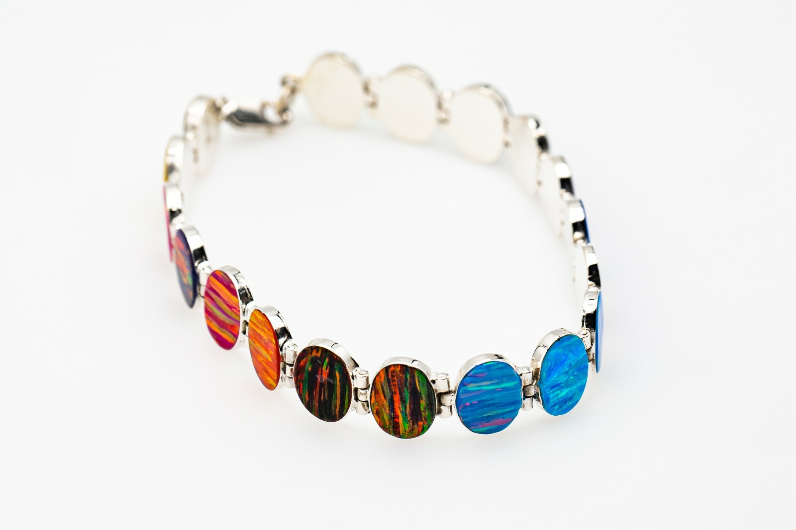 Fire Opal Bracelet Multicolor Ovals 950 Sterling Silver Jewelry Rainbow