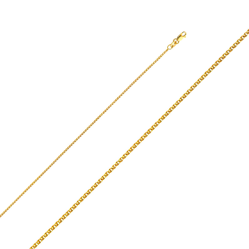 14K Yellow/White Solid Gold 1.2mm Flat Open Wheat Chain Lobster Clasp Necklace