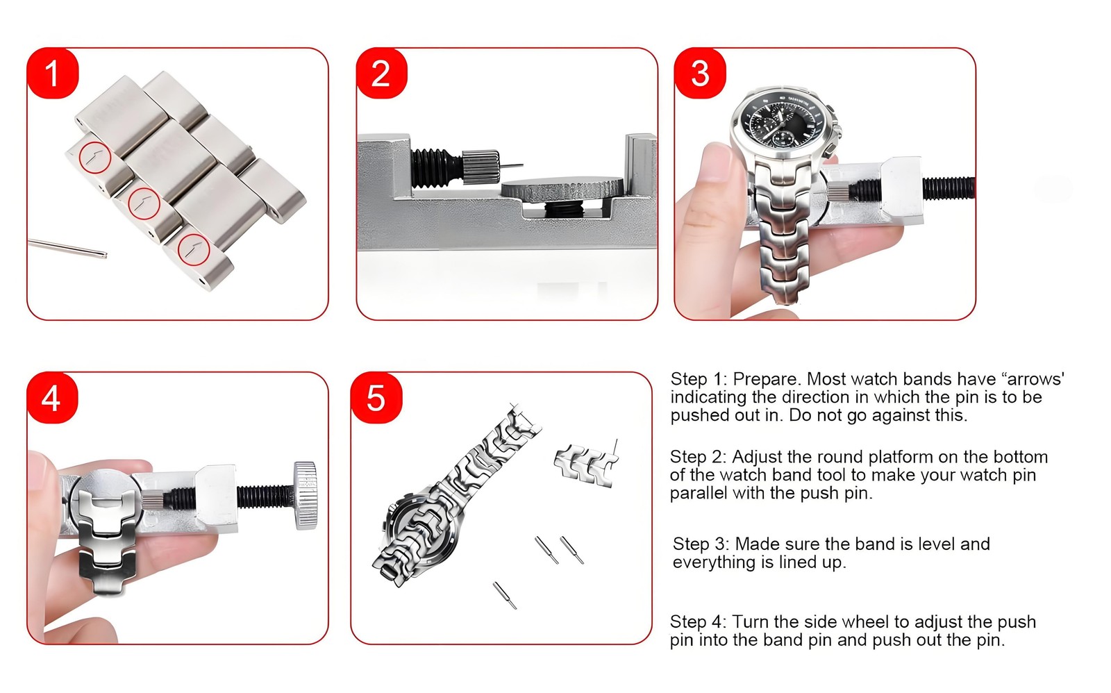 Steel Adjustable Watch Band Strap Bracelet Link Pin Remover Repair Tool Kit US