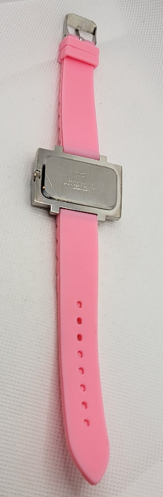 Ladies Andre Francois Rectangle Silver Tone Pink Rubber Band Analog Watch I5