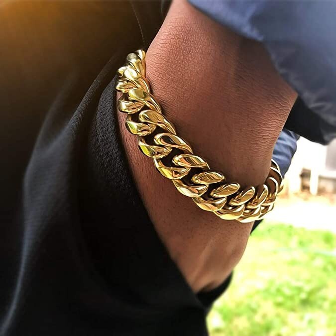 Men’s Miami Cuban Link Bracelet Chain 14K/18K Gold Plated Stainless Steel 4-14MM