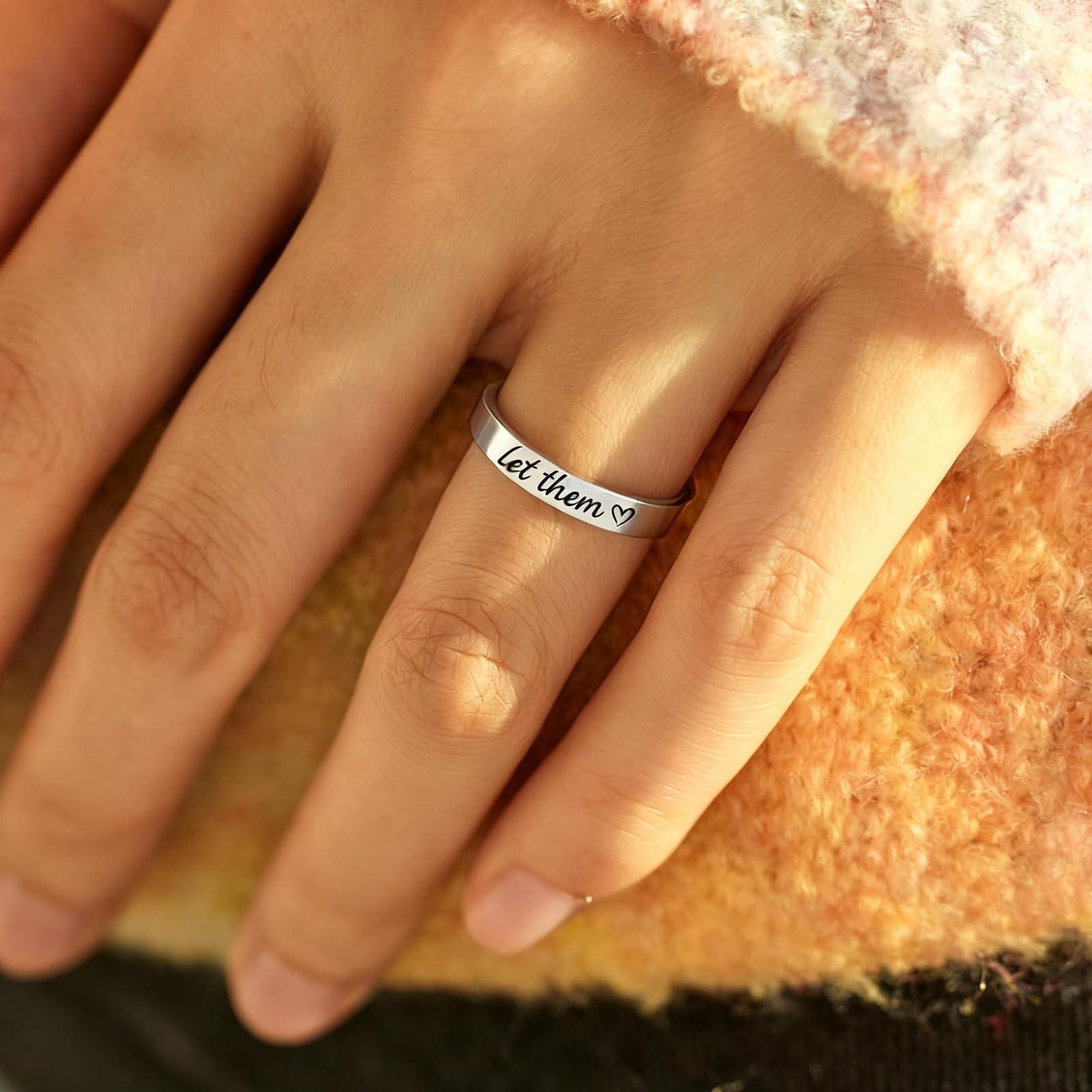 sunglnl Let Them Zero Fcks Given Mantra Ring for Women, Stainless Steel Band …