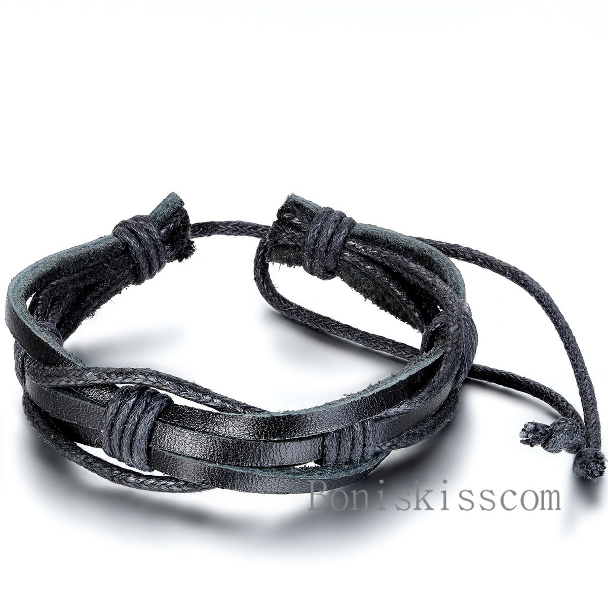 Punk Leather Wrap Braided Strap Cord Bangle Adjustable Bracelet Tribal Men Women