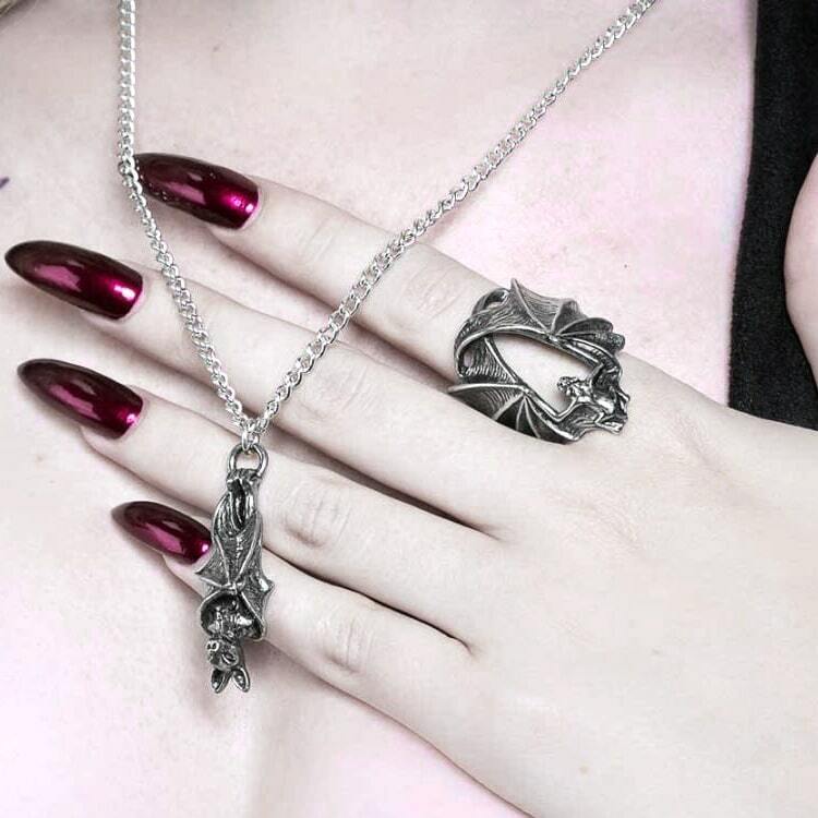 Alchemy Gothic Awaiting The Eventide Vampire Bat English Pewter Pendant P808