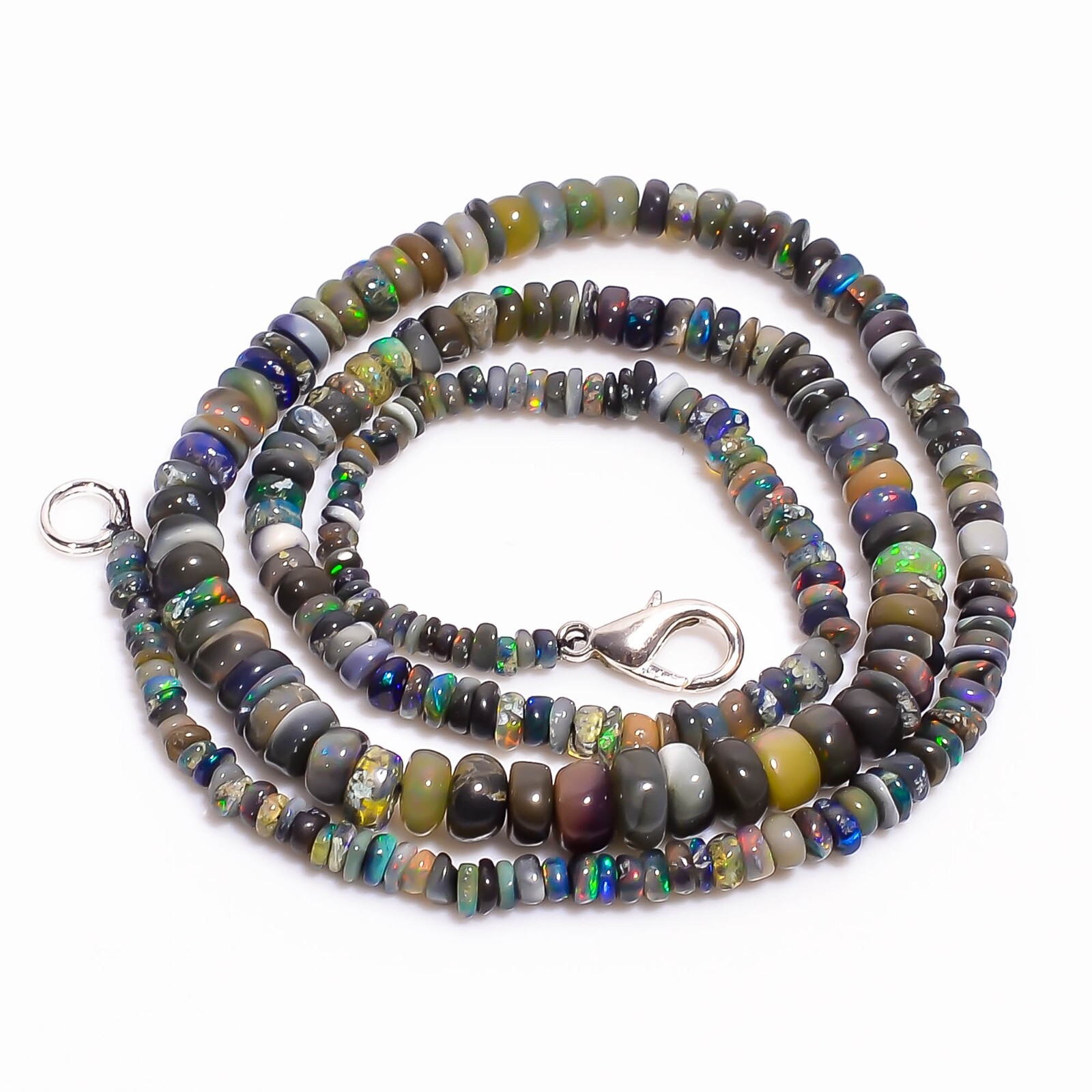 Natural Black Ethiopian Opal Rondelle Smooth Beads 3X2 6X4mm Necklace 17″ A-5424