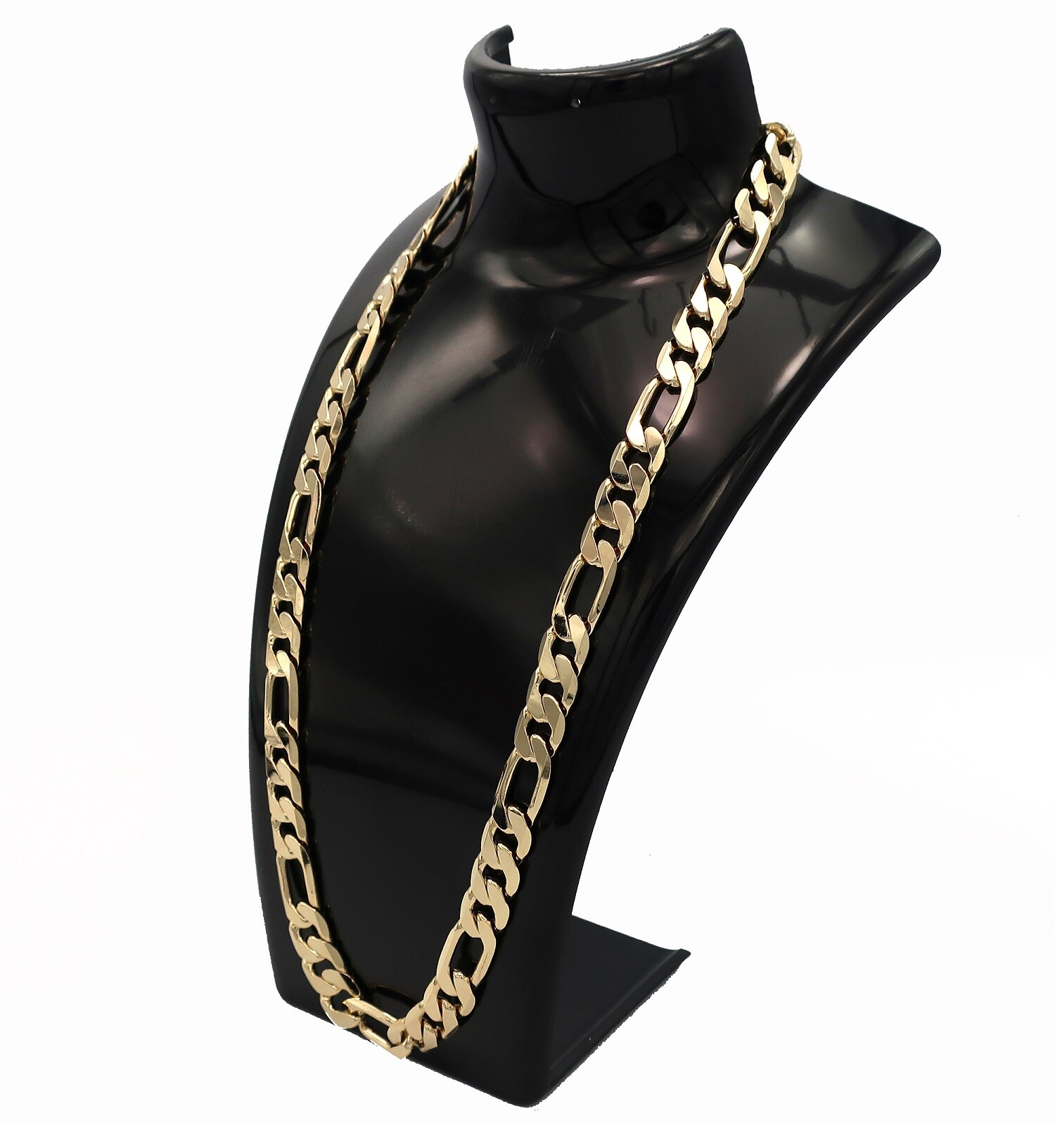 10mm Italian Figaro Link Chain Necklace Bracelet 14k Gold Plated
