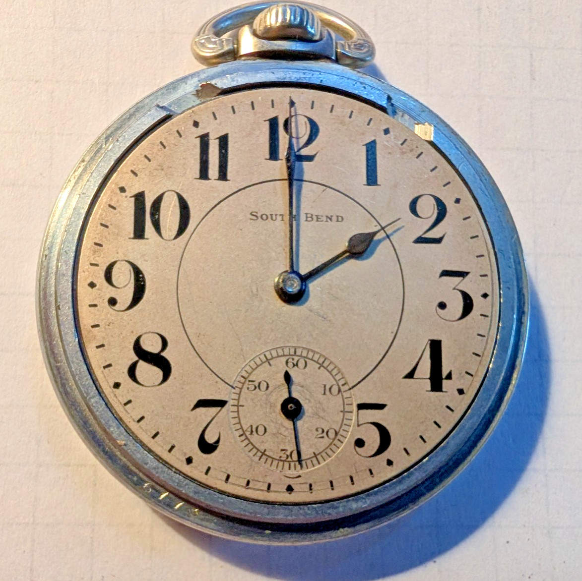 MRA2 – 16s, 21J, South Bend Studebaker Open face Pocket Watch, Running