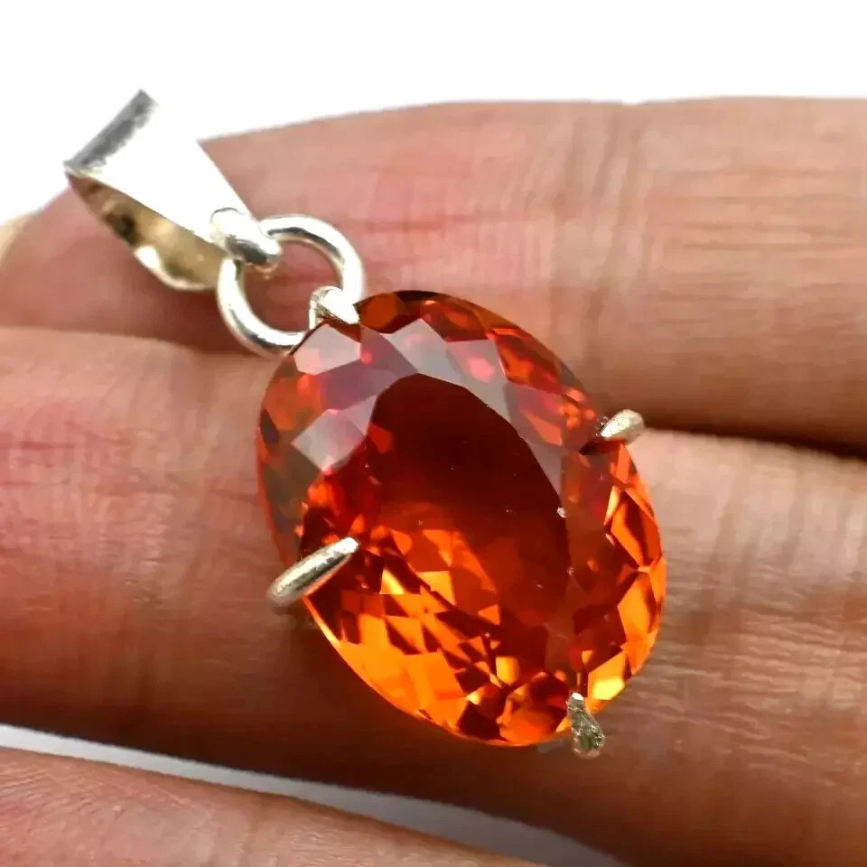 Natural 28 Ct Orange Sapphire Oval Cut 925 Solid Silver Pendant Gemstone+ Gift
