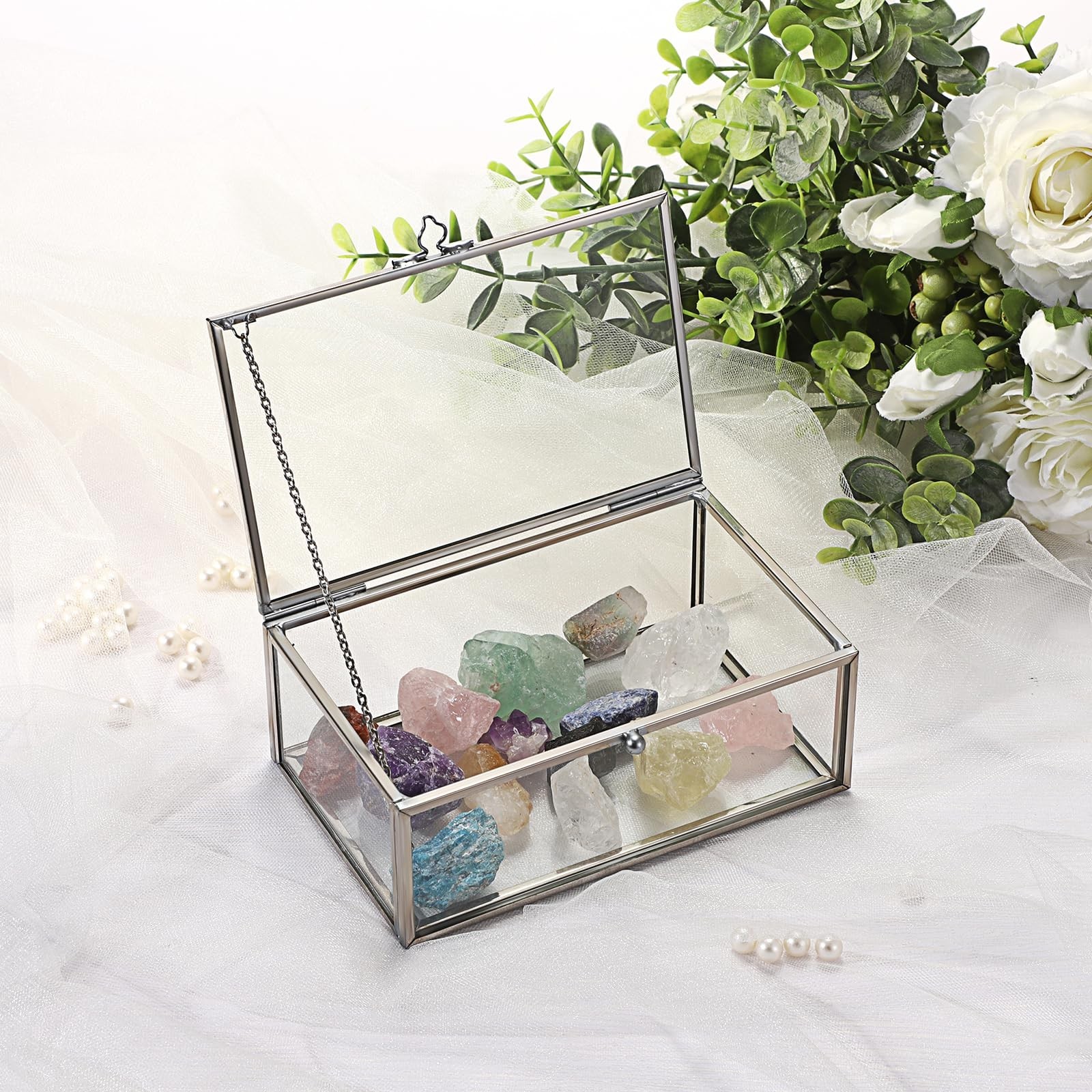 Vintage Glass Keepsake Box | Small Jewelry Display Case & Organizer for Rings, B