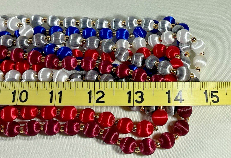 Lot of 6 Necklaces Silk/Satin Wrapped Beads Gold Tone Spacers Multicolor Vintage