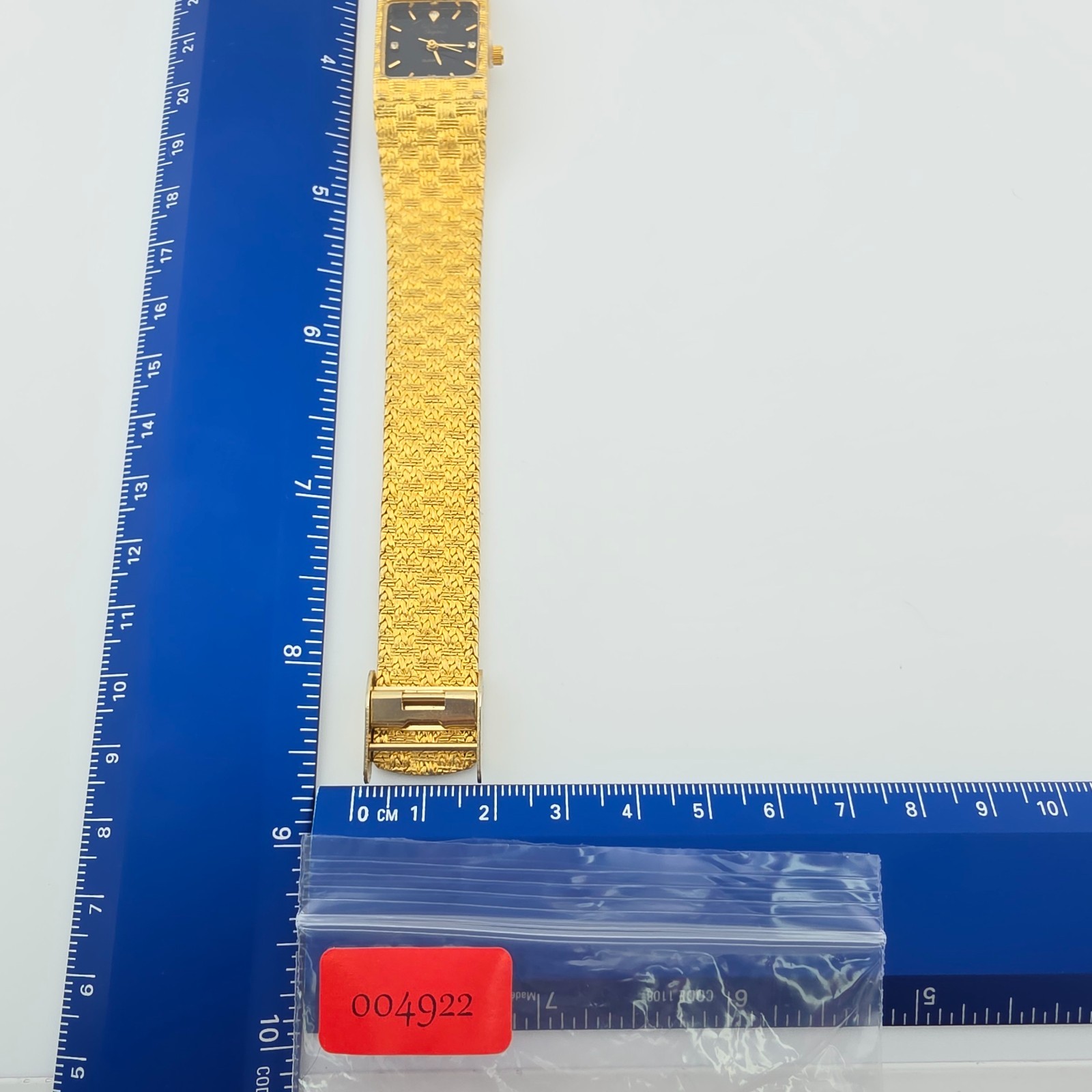 Vtg GENEVA Elegance Ladies Watch Crystal Indices Basket Weave Band Gold Plate 8″