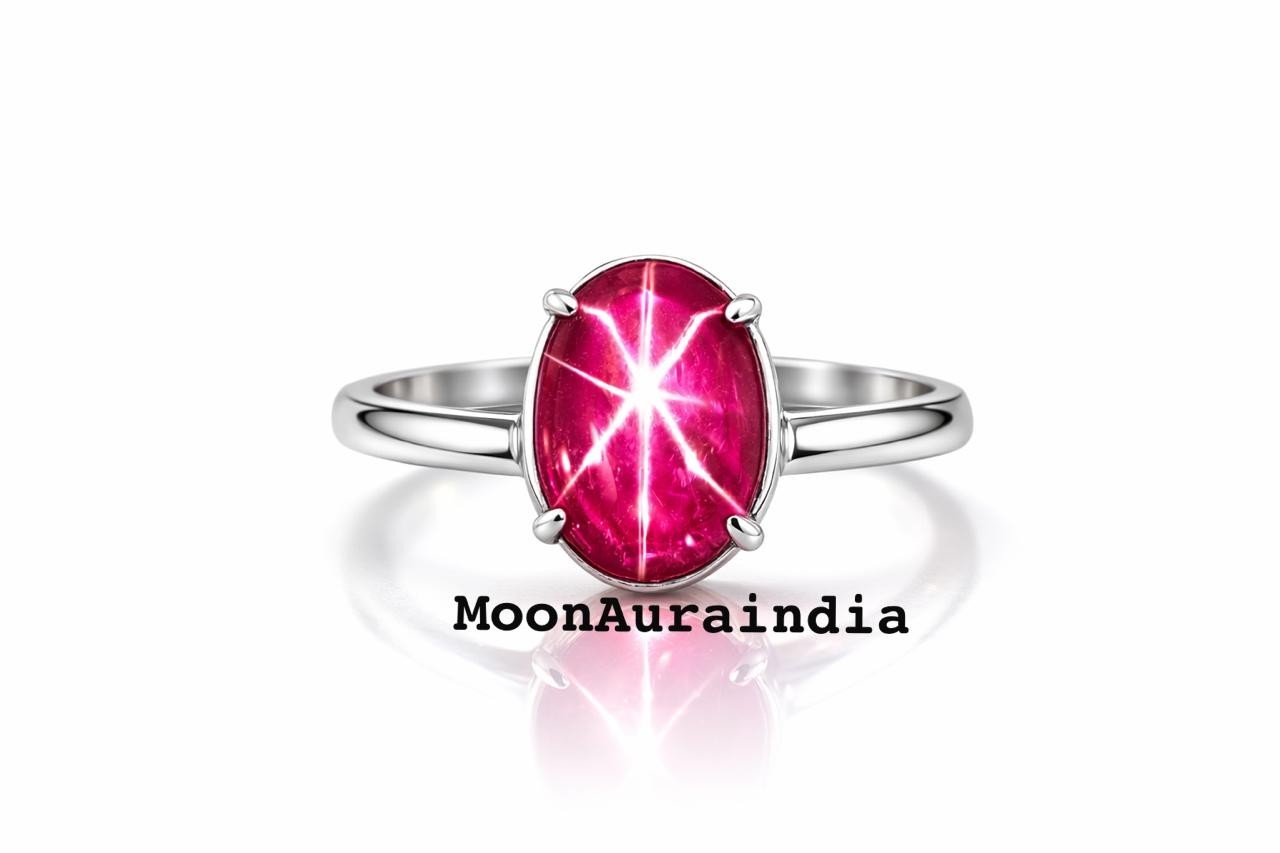 24CTs Natural Star Ruby Ring Gemstone Oval cut 925 Silver Ring 6 Rays star Ruby