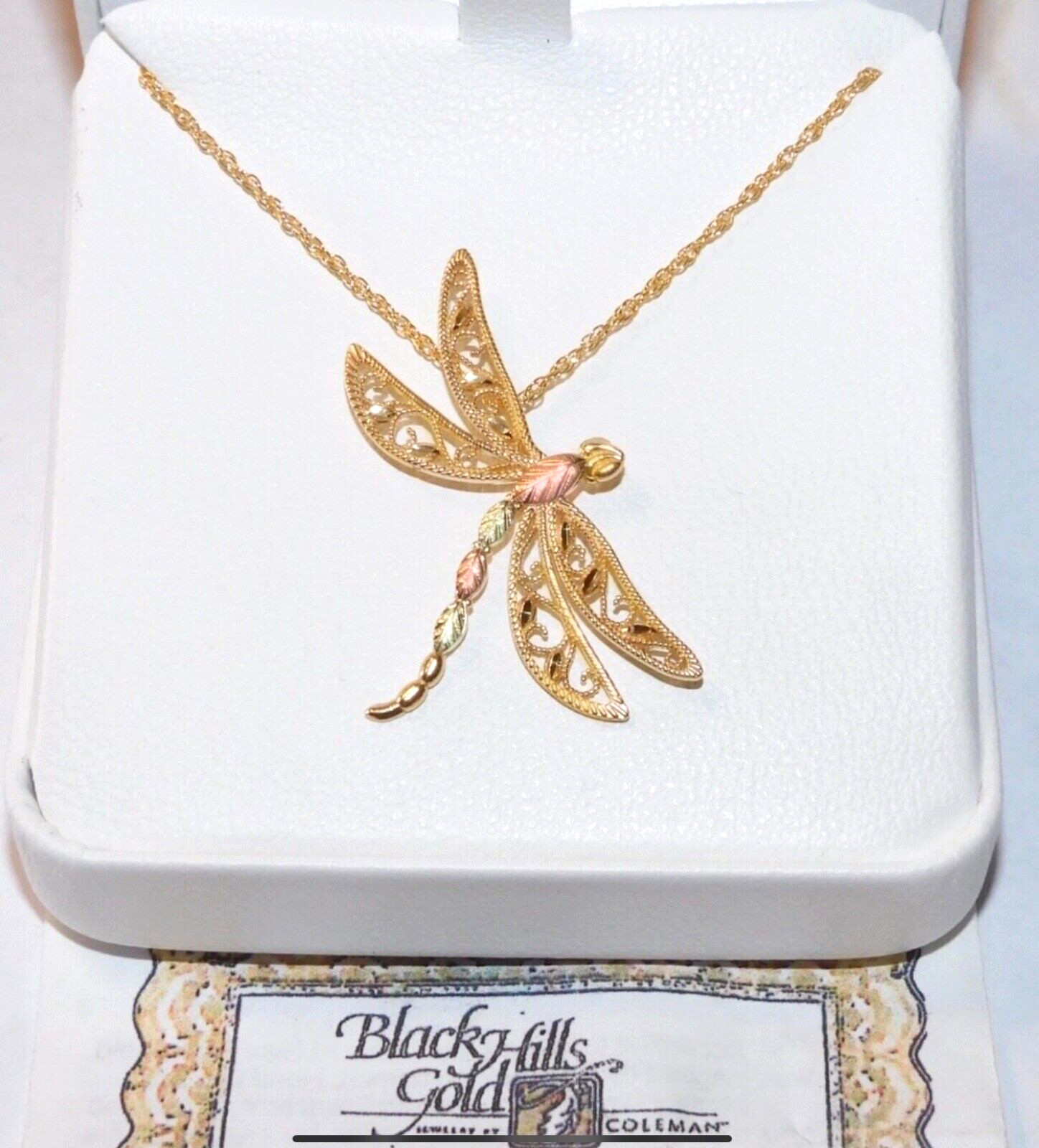 Black Hills Gold 10k 12k Dragonfly Large Version Pendant Necklace