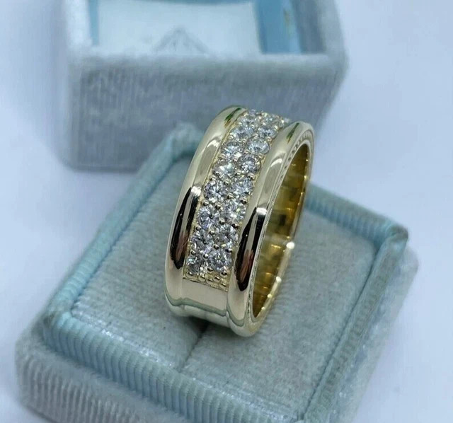 Moissanite 1.90Ct Round Cut Engagement Fancy Band Ring In Yellow Gold Plated