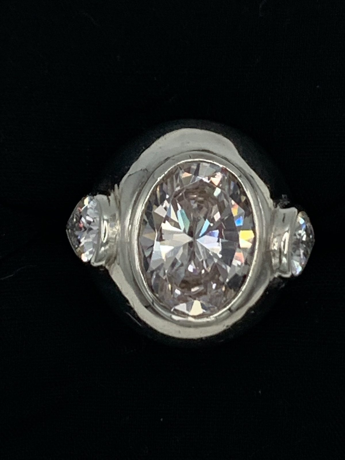 Vintage 925 Sterling Silver Modernist Contemporary Ring Oval Pear CZ MSRP $96