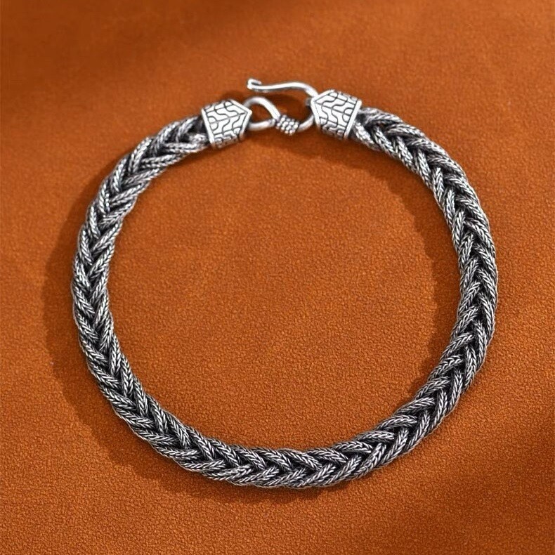 6mm Retro Wheat Braided Bracelet Solid 925 Sterling Silver Chain Jewelry