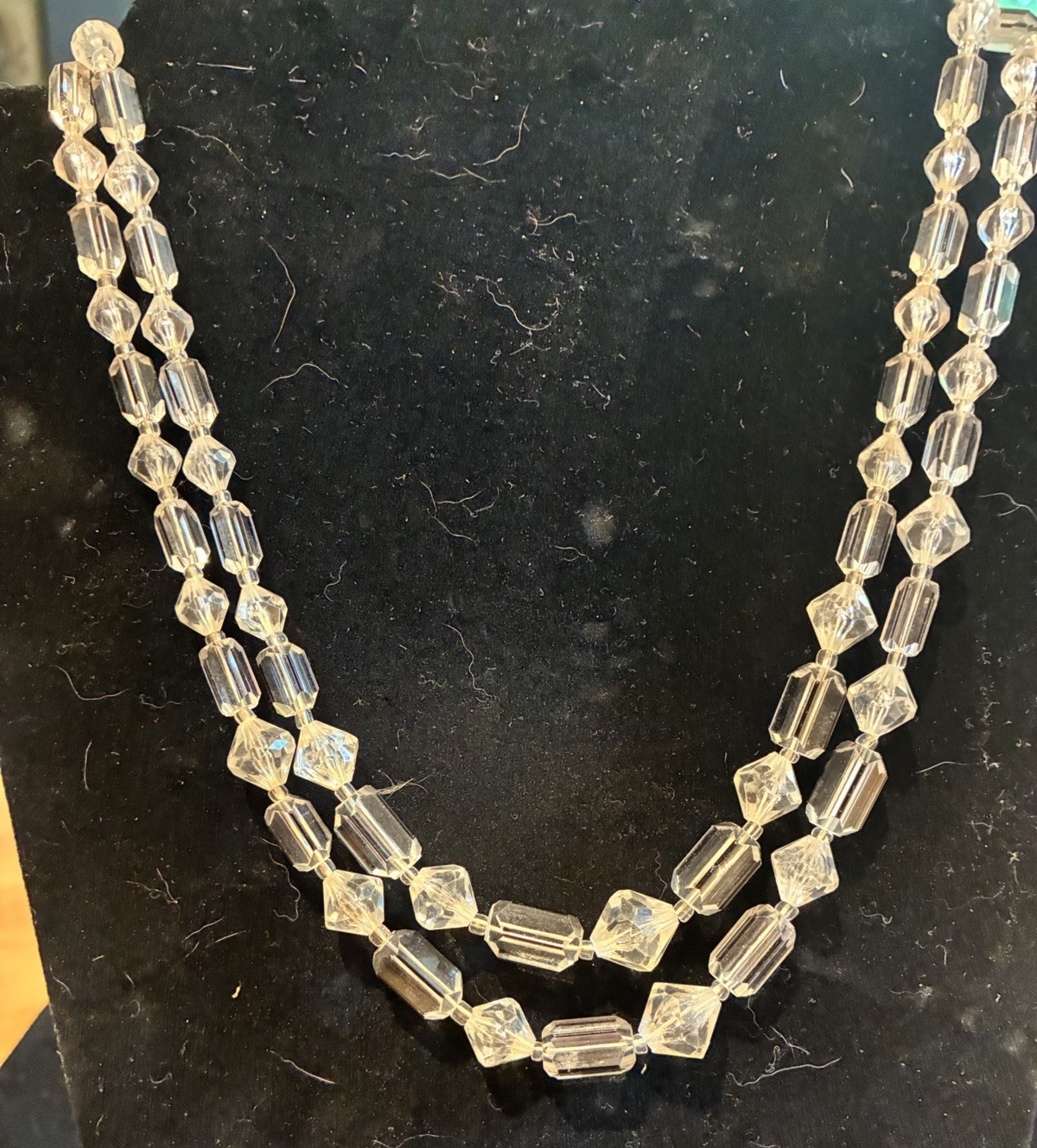 Vintage Crystal Bicone Bead Double Strand Western Germany Necklace Barrel Clasp