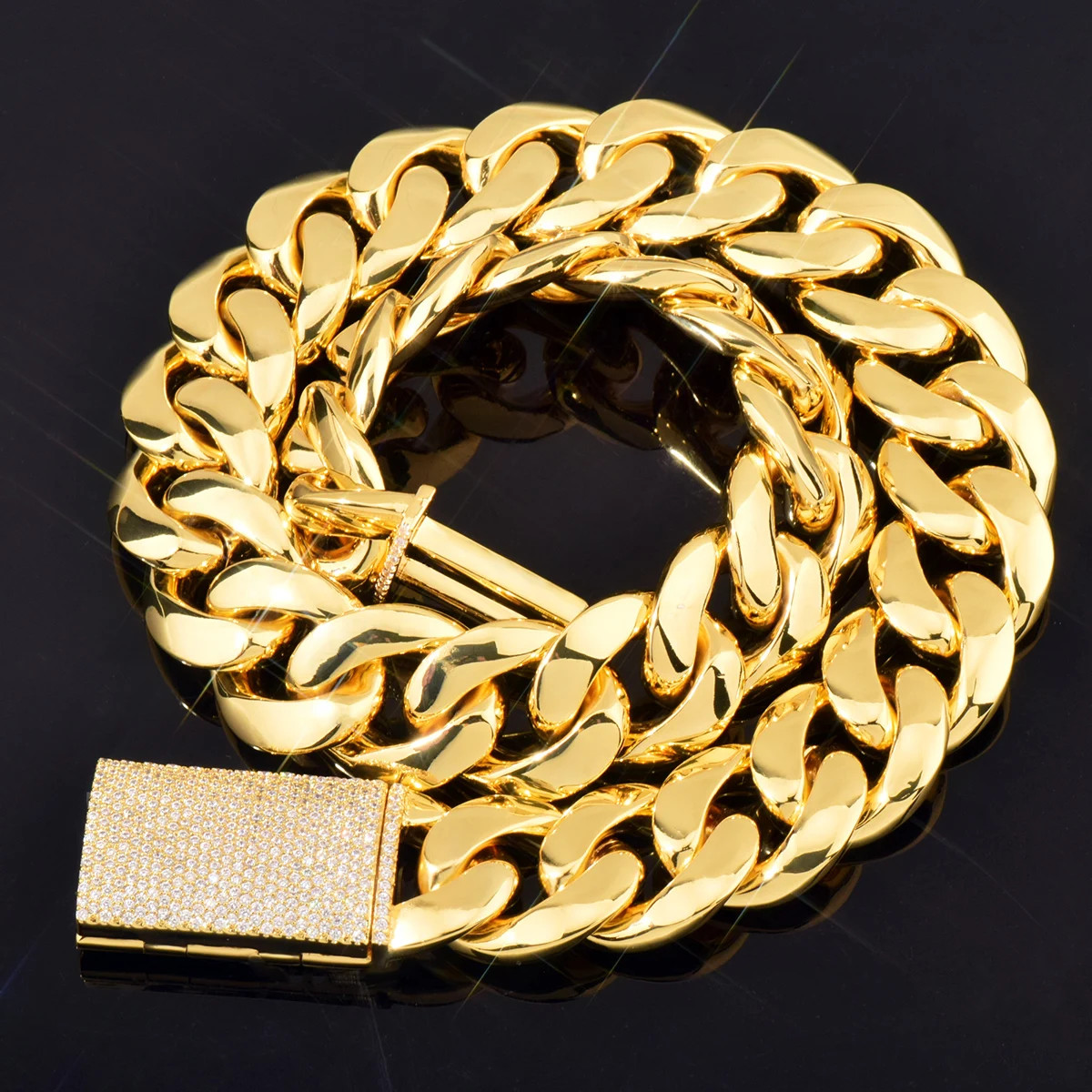 Gold Color Cuban Link Chain Necklace Heavy Copper Hip Hop Box Clasp Unisex NEW