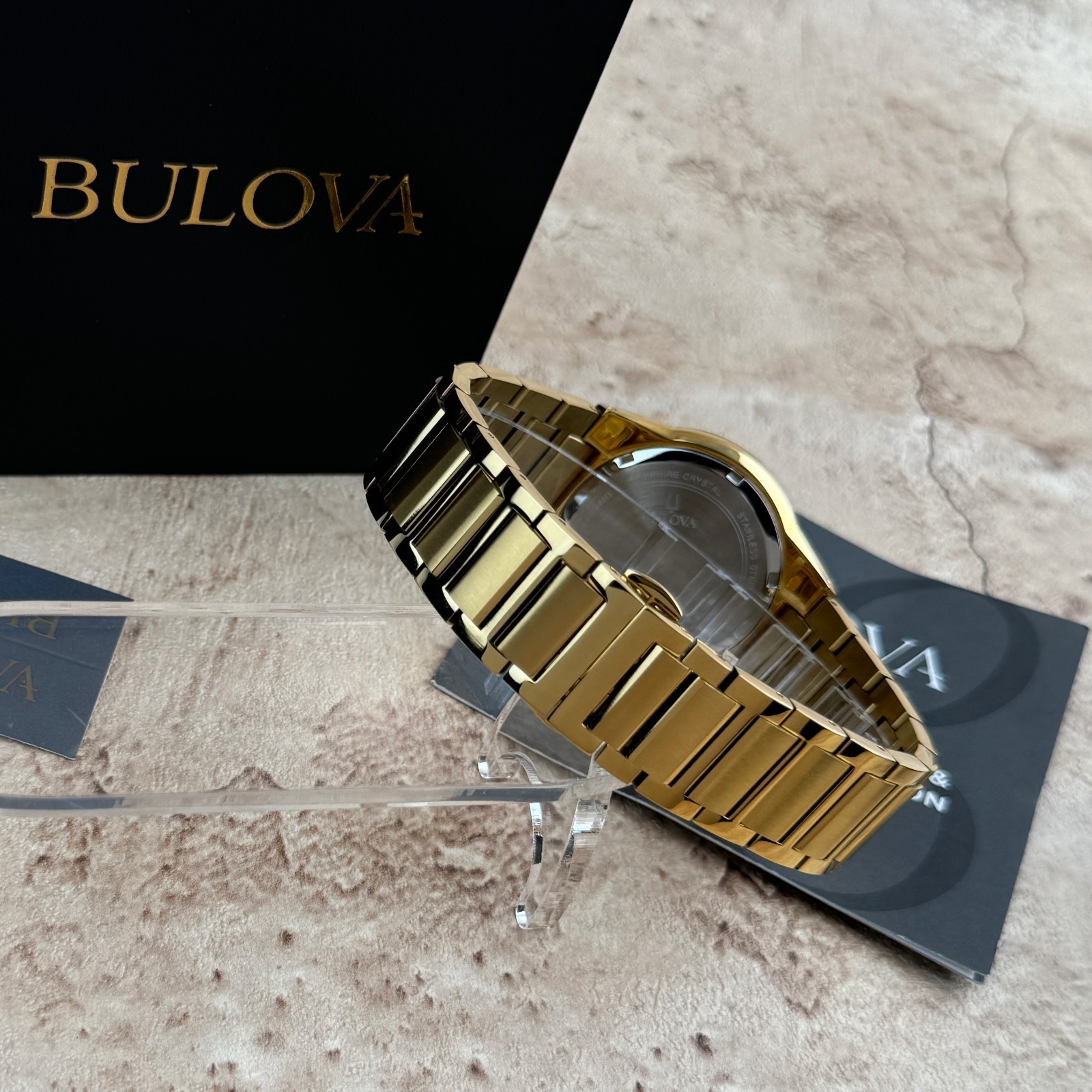 New Bulova Millennia Quartz black Dial Gold chain Men’s Watch 97A183