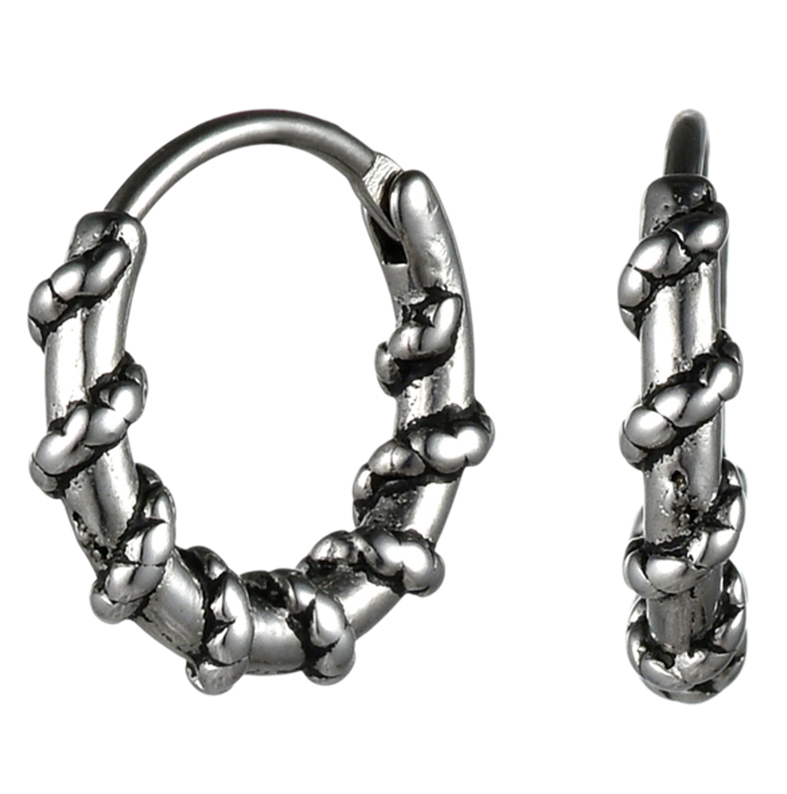 2pcs Mens Womens Punk Stainless Steel Retro Floral Endless Hoop Huggie Earrings