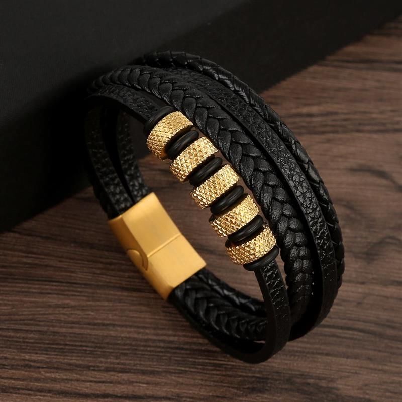 Cross Leather Bracelet – Hand-Woven Multilayer Men’s Accessories Jewelry 1pc