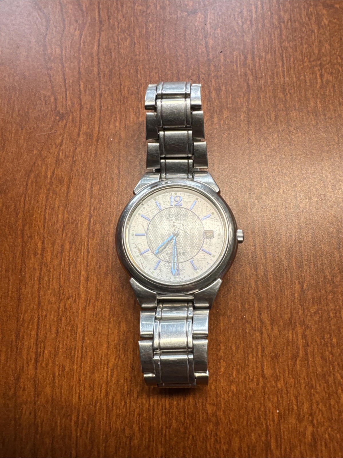 Citizen E111 S027161 Eco Drive Wristwatch White Dial Silver Quartz Analog WORKS