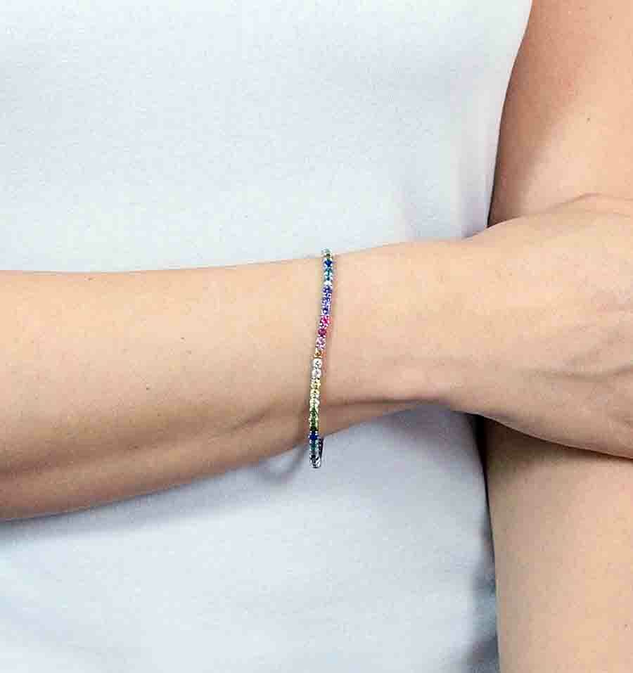 3mm 925 Sterling Silver Multicolor Zircon Tennis Bracelet Women Joys