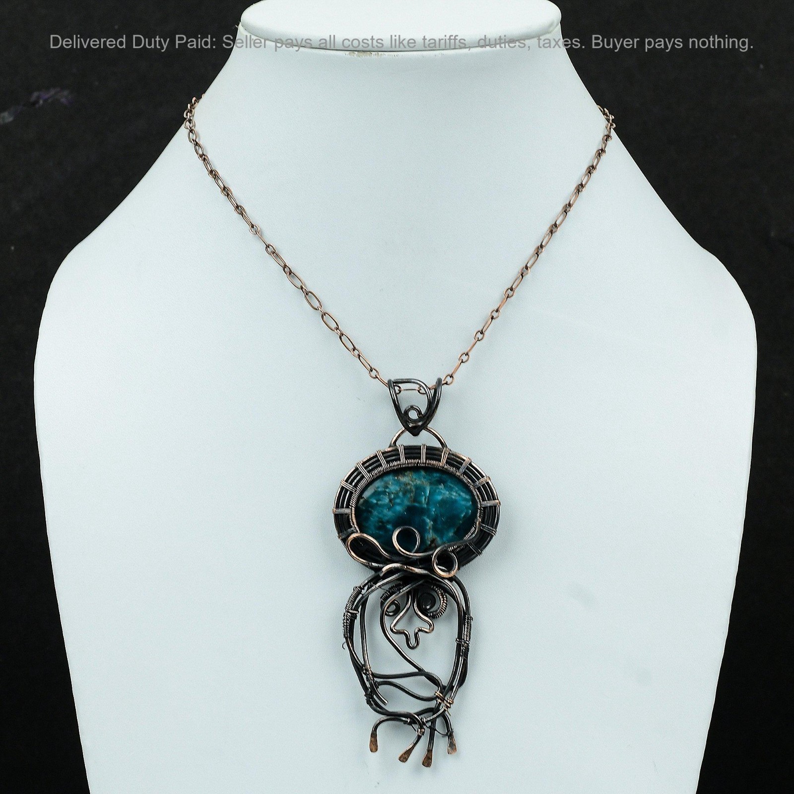 Oval Neon Apatite Gemstone Birthday Wife Wire Wrapped New Pendant Jewelry Copper