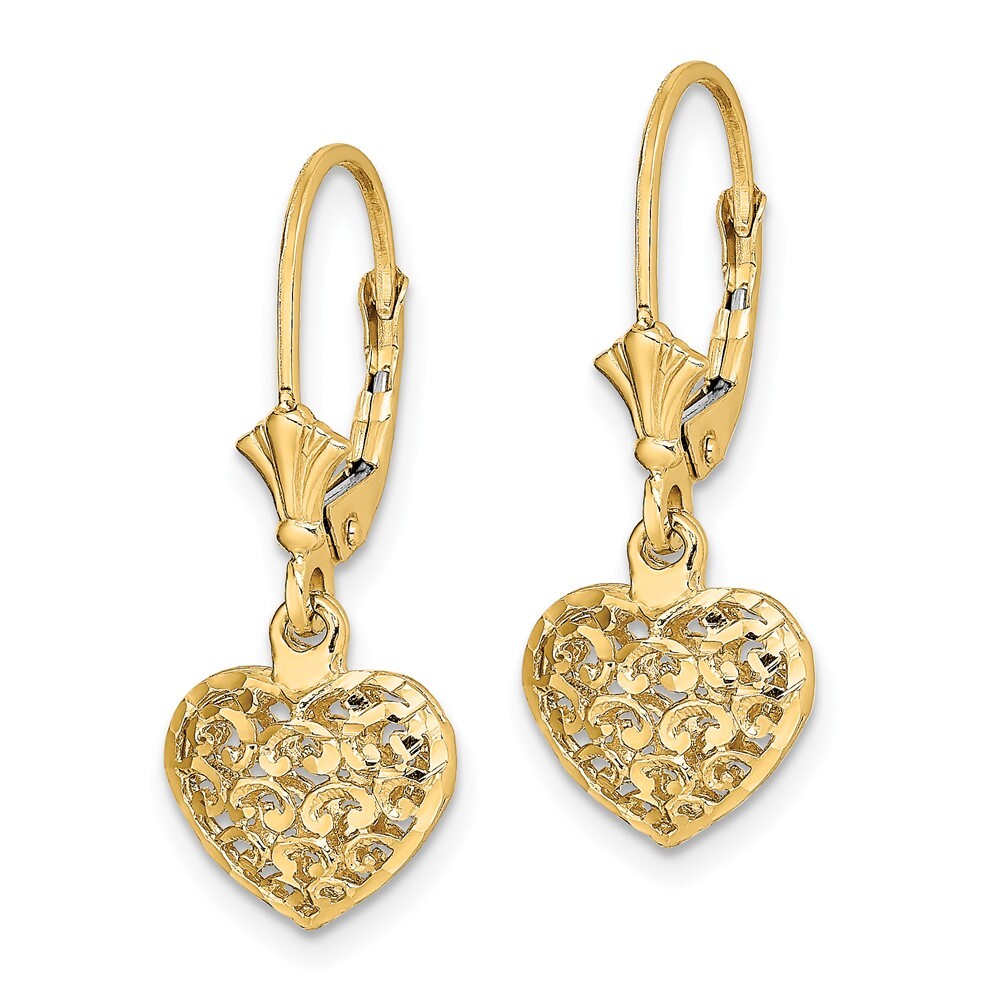 36.3mm 14K Yellow Gold w/ Beaded Filigree Winged Dragonfly Leverback Earrings