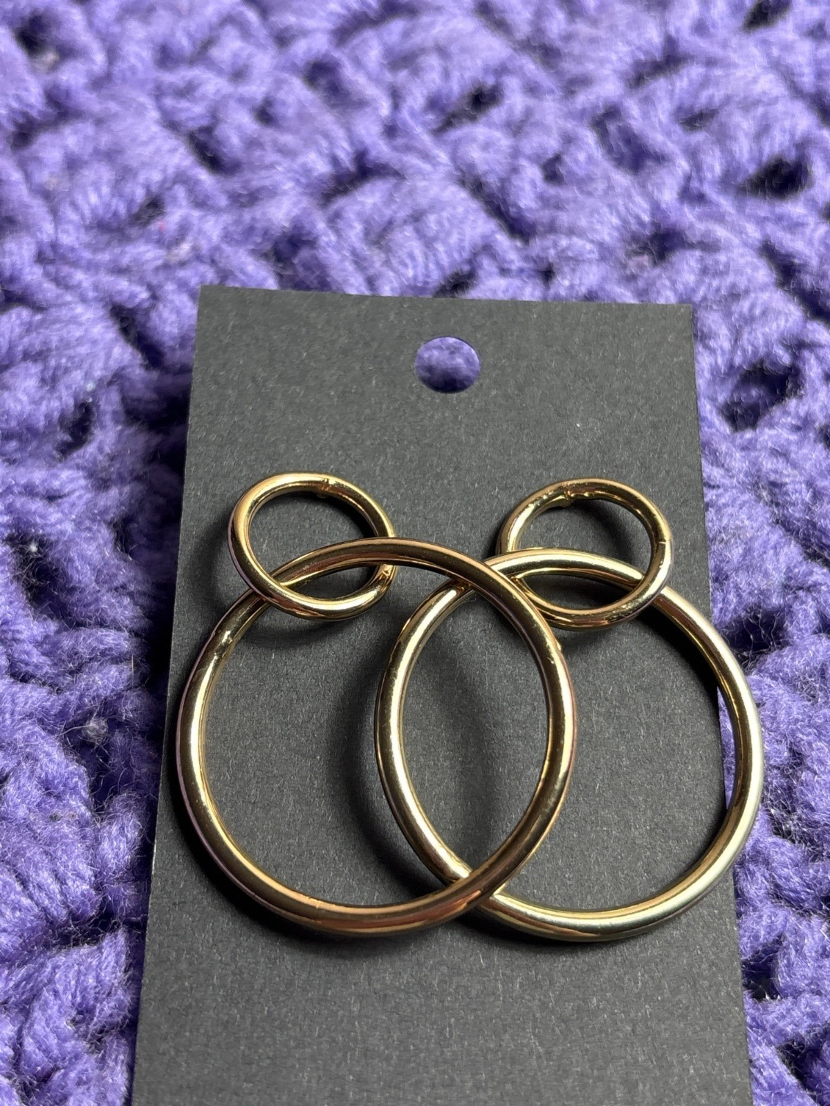 Goldtone Double Circle Dangle Hoop Earrings 1 5/8 inches