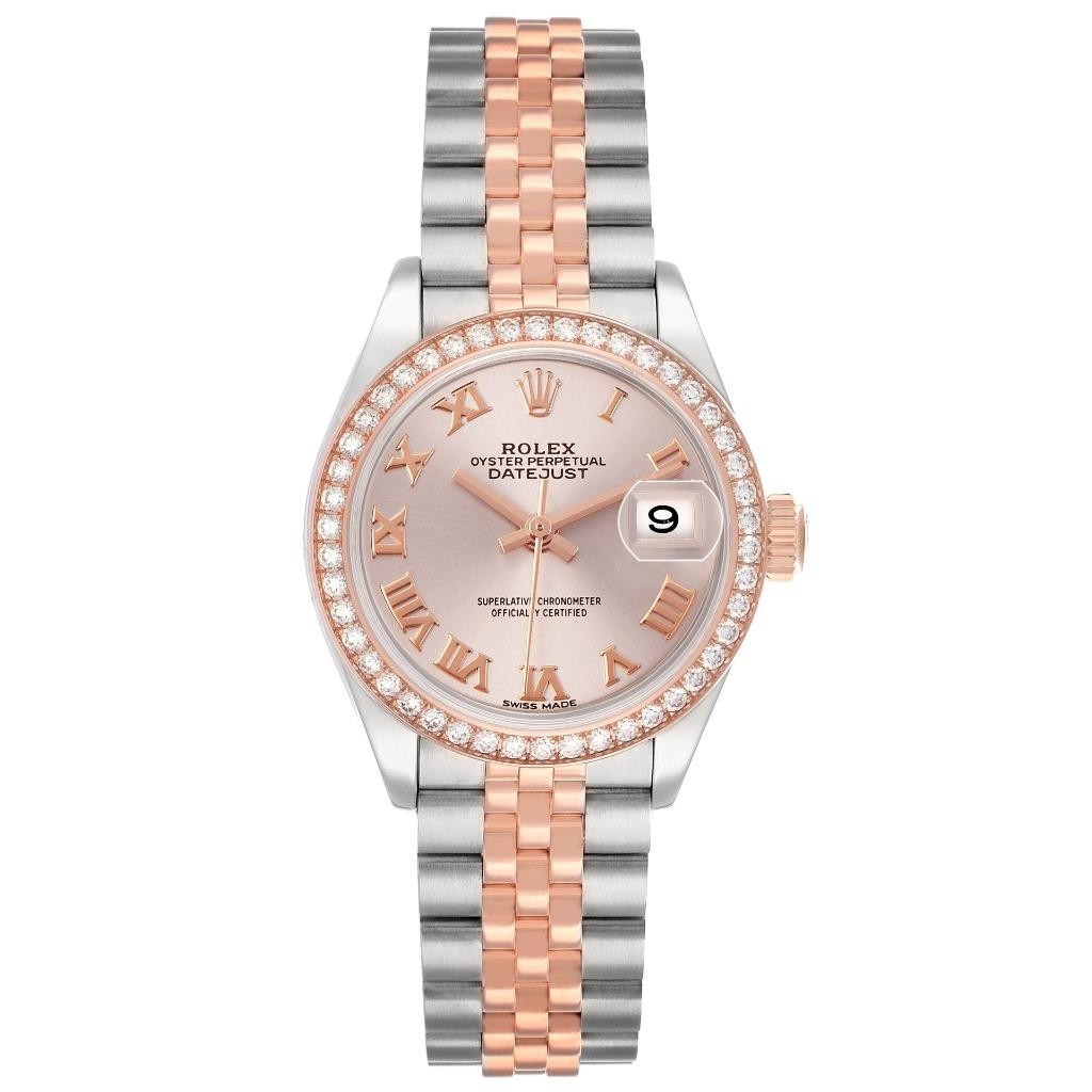 Rolex Datejust 28 Steel Rose Gold Diamond Ladies Watch 279381 Box Card