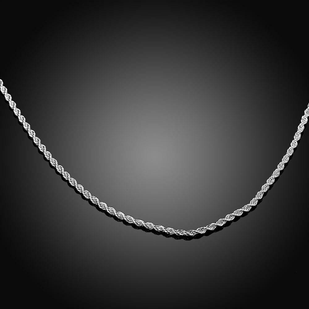 Unisex Sterling Silver Plated Twisted 2MM Chain Necklace Lobster 16″ to 24″ B36
