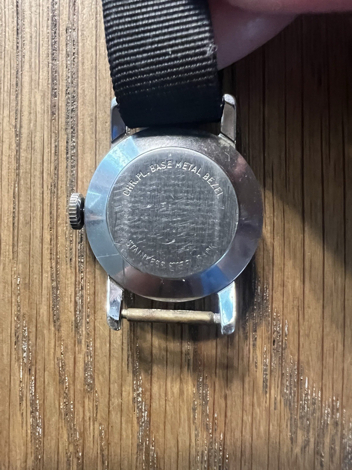 Ingersoll Mickey Mouse Manual Wind Vintage Watch 1950s Silver Case Black Nylon