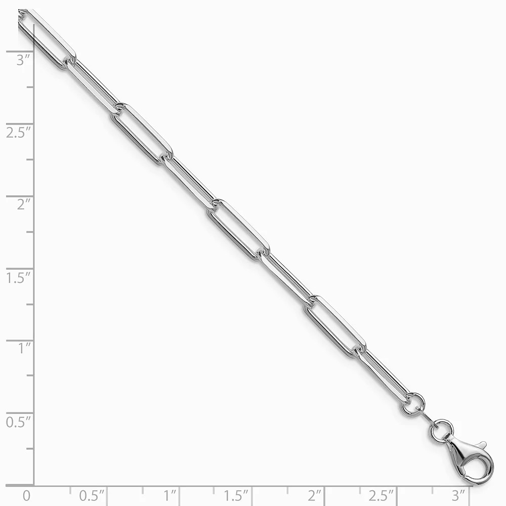 Sterling Silver Rhodium-Plated 4.4mm Diamond-Cut Paperclip Chain Bracelet 7″-8″